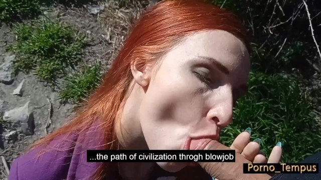 Даю  рыжей суке сосать на природе